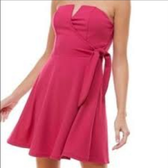 Row A Pink Strapless Women's Tie Waist Fit & Flare Women's Mini Dress| SIZE MED - Picture 3 of 16
